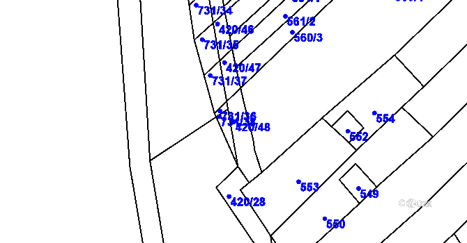 Parcela st. 420/48 v KÚ Josefov u Hodonína, Katastrální mapa