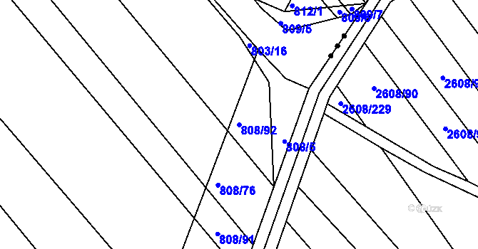 Parcela st. 808/92 v KÚ Josefov u Hodonína, Katastrální mapa