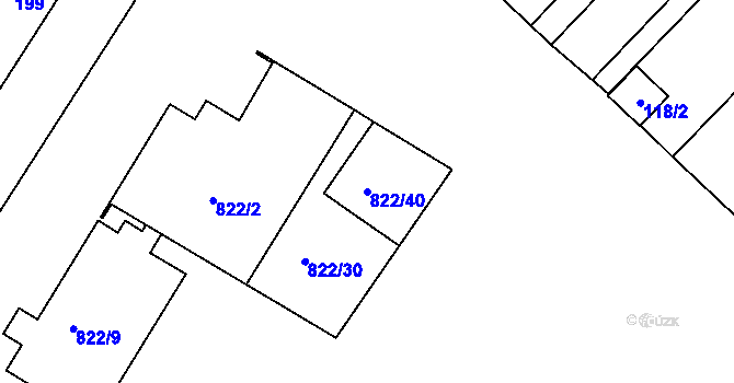 Parcela st. 822/40 v KÚ Josefov u Hodonína, Katastrální mapa