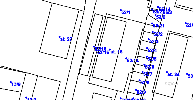 Parcela st. 52/16 v KÚ Josefův Důl u Mladé Boleslavi, Katastrální mapa