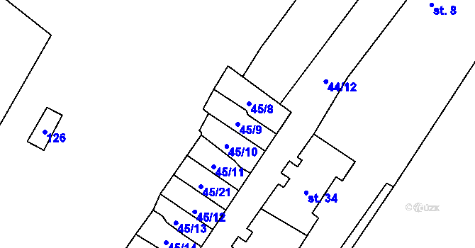 Parcela st. 45/9 v KÚ Josefův Důl u Mladé Boleslavi, Katastrální mapa