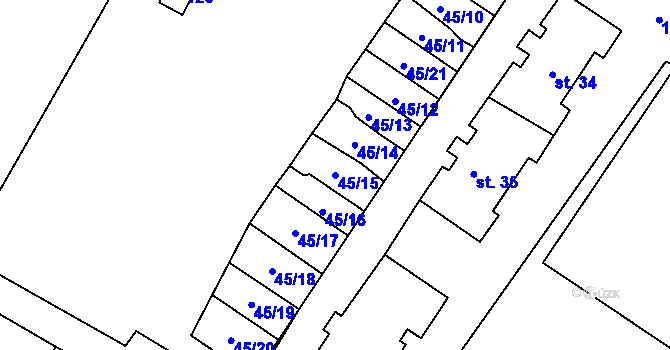 Parcela st. 45/15 v KÚ Josefův Důl u Mladé Boleslavi, Katastrální mapa