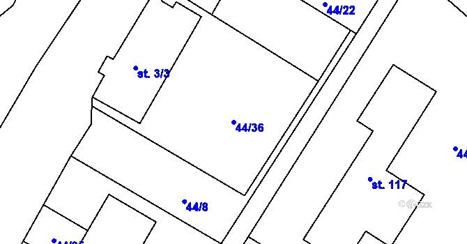 Parcela st. 44/36 v KÚ Josefův Důl u Mladé Boleslavi, Katastrální mapa