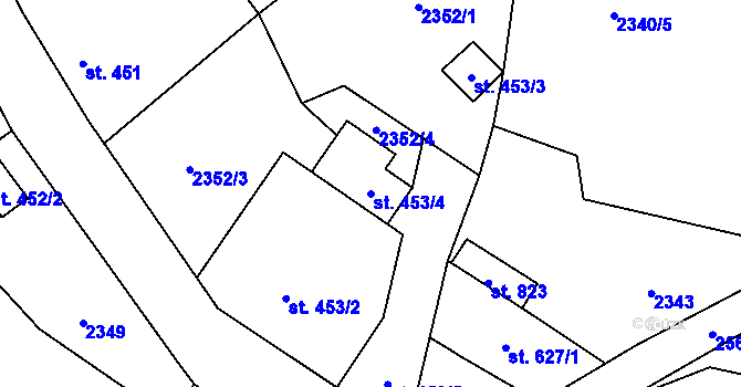 Parcela st. 453/4 v KÚ Antonínov, Katastrální mapa