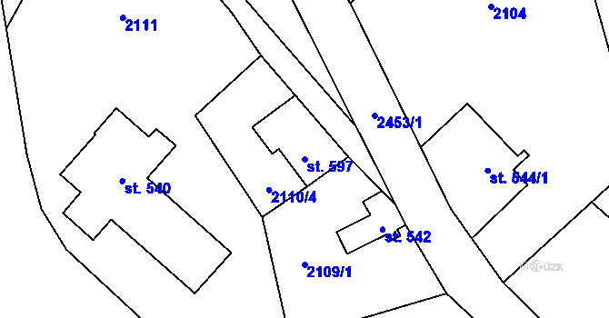 Parcela st. 597 v KÚ Antonínov, Katastrální mapa