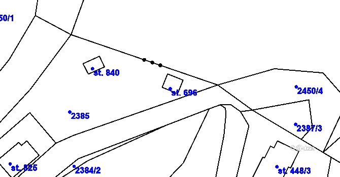 Parcela st. 696 v KÚ Antonínov, Katastrální mapa