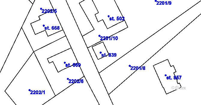Parcela st. 839 v KÚ Antonínov, Katastrální mapa