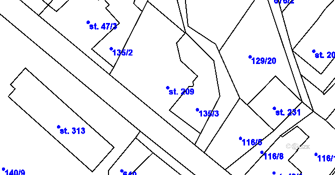 Parcela st. 209 v KÚ Josefův Důl u Jablonce nad Nisou, Katastrální mapa