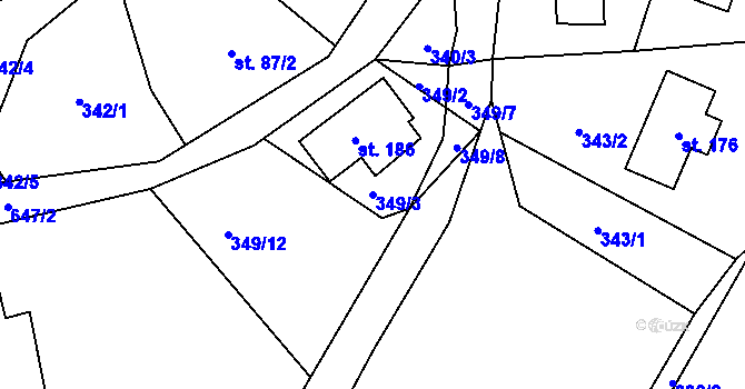 Parcela st. 349/3 v KÚ Josefův Důl u Jablonce nad Nisou, Katastrální mapa