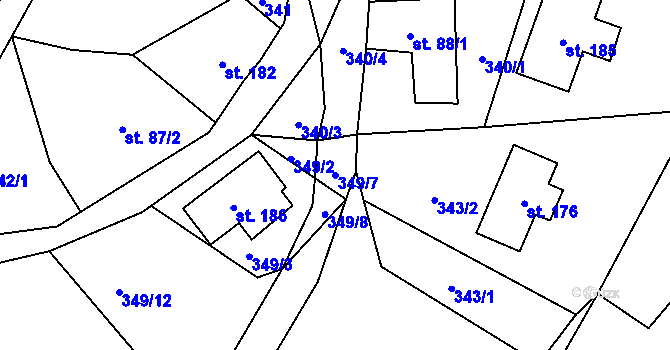 Parcela st. 349/7 v KÚ Josefův Důl u Jablonce nad Nisou, Katastrální mapa