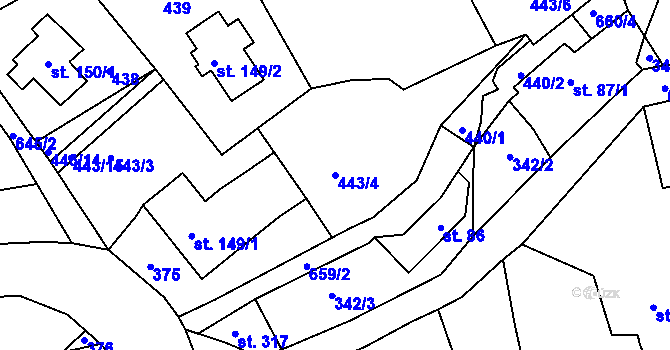 Parcela st. 443/4 v KÚ Josefův Důl u Jablonce nad Nisou, Katastrální mapa
