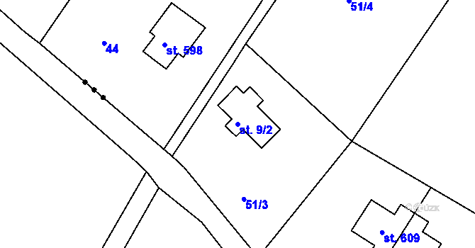 Parcela st. 9/2 v KÚ Karlov u Josefova Dolu, Katastrální mapa