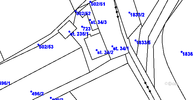 Parcela st. 34/2 v KÚ Juřinka, Katastrální mapa