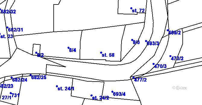 Parcela st. 58 v KÚ Juřinka, Katastrální mapa