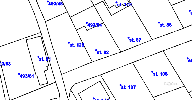 Parcela st. 92 v KÚ Juřinka, Katastrální mapa