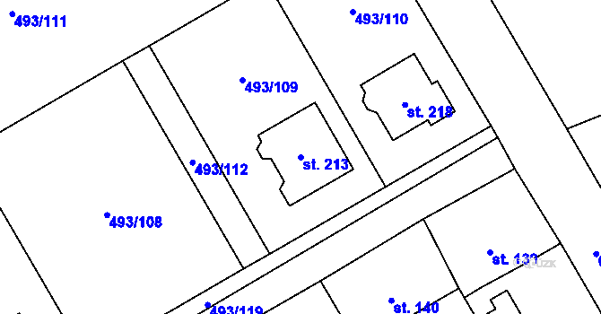 Parcela st. 213 v KÚ Juřinka, Katastrální mapa