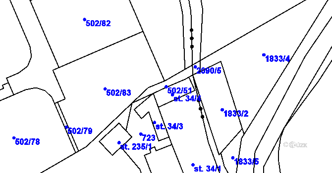 Parcela st. 502/51 v KÚ Juřinka, Katastrální mapa