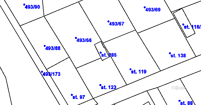 Parcela st. 285 v KÚ Juřinka, Katastrální mapa
