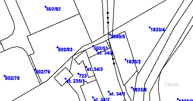 Parcela st. 34/4 v KÚ Juřinka, Katastrální mapa