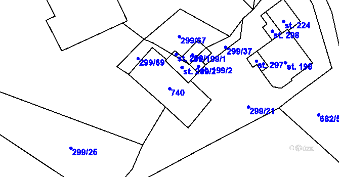 Parcela st. 740 v KÚ Juřinka, Katastrální mapa