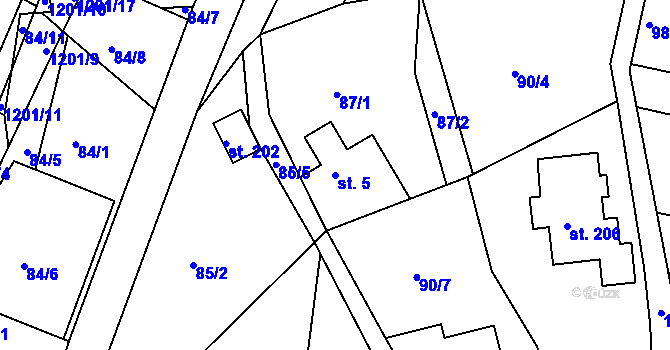 Parcela st. 5 v KÚ Kacanovy, Katastrální mapa