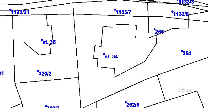 Parcela st. 34 v KÚ Kacanovy, Katastrální mapa