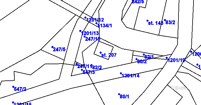 Parcela st. 207 v KÚ Kacanovy, Katastrální mapa