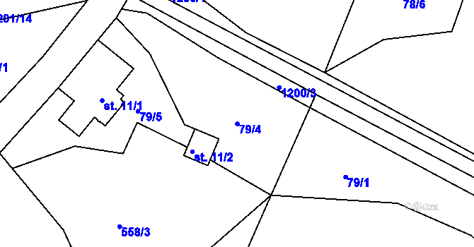 Parcela st. 79/4 v KÚ Kacanovy, Katastrální mapa