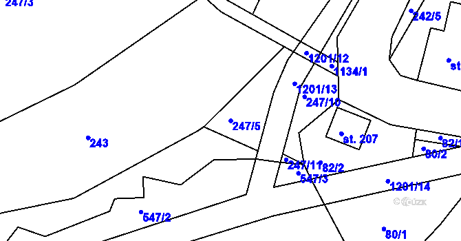 Parcela st. 247/5 v KÚ Kacanovy, Katastrální mapa