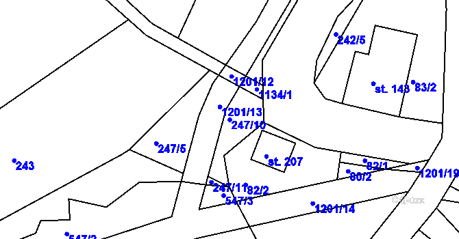 Parcela st. 247/10 v KÚ Kacanovy, Katastrální mapa