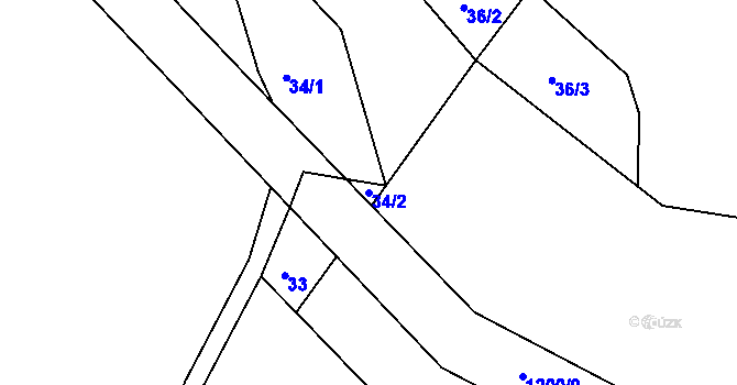 Parcela st. 34/2 v KÚ Kacanovy, Katastrální mapa