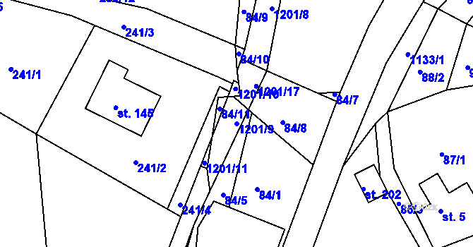 Parcela st. 1201/9 v KÚ Kacanovy, Katastrální mapa