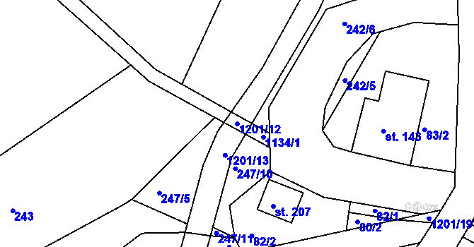 Parcela st. 1201/12 v KÚ Kacanovy, Katastrální mapa