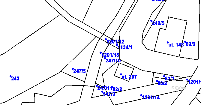 Parcela st. 1201/13 v KÚ Kacanovy, Katastrální mapa