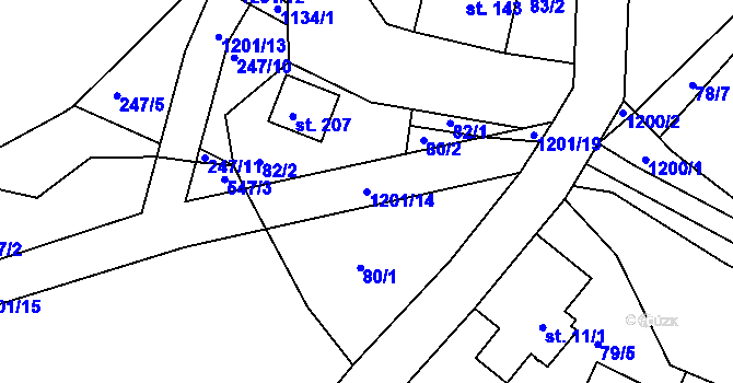 Parcela st. 1201/14 v KÚ Kacanovy, Katastrální mapa