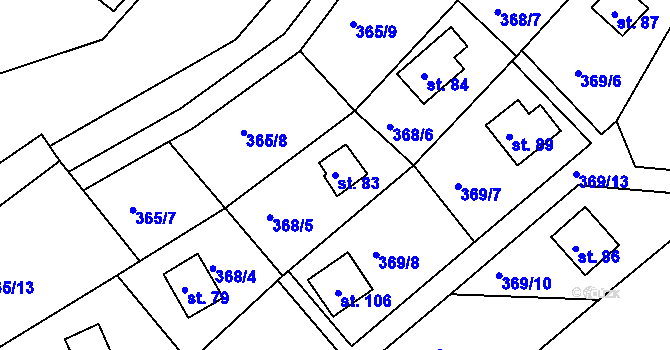 Parcela st. 83 v KÚ Kaceřov, Katastrální mapa