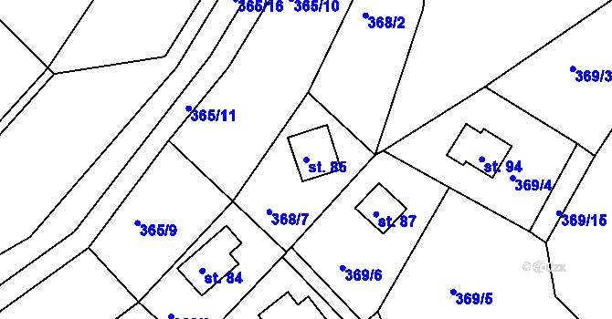 Parcela st. 85 v KÚ Kaceřov, Katastrální mapa