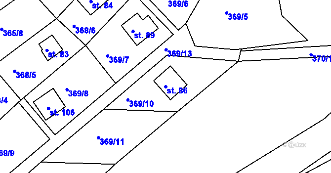 Parcela st. 86 v KÚ Kaceřov, Katastrální mapa