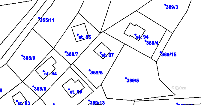 Parcela st. 87 v KÚ Kaceřov, Katastrální mapa