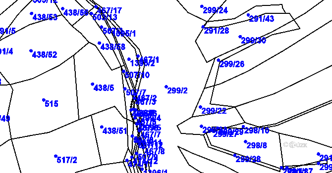 Parcela st. 299/2 v KÚ Kaceřov, Katastrální mapa