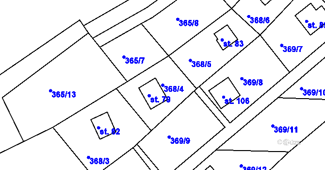 Parcela st. 368/4 v KÚ Kaceřov, Katastrální mapa