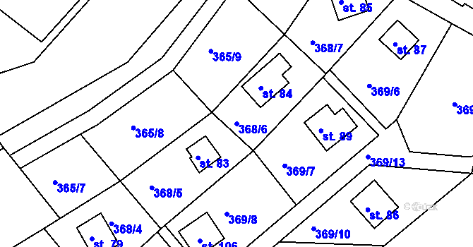 Parcela st. 368/6 v KÚ Kaceřov, Katastrální mapa
