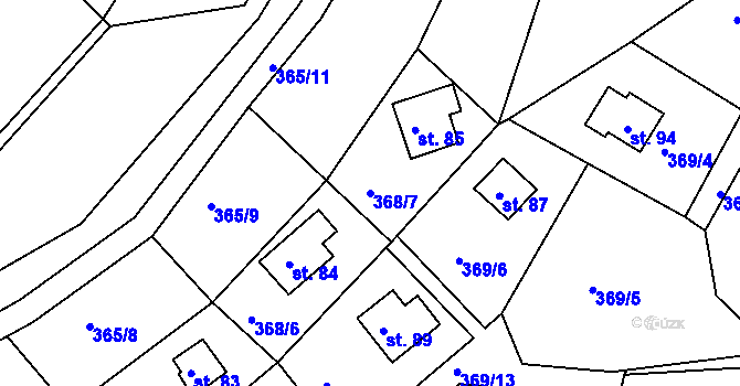 Parcela st. 368/7 v KÚ Kaceřov, Katastrální mapa