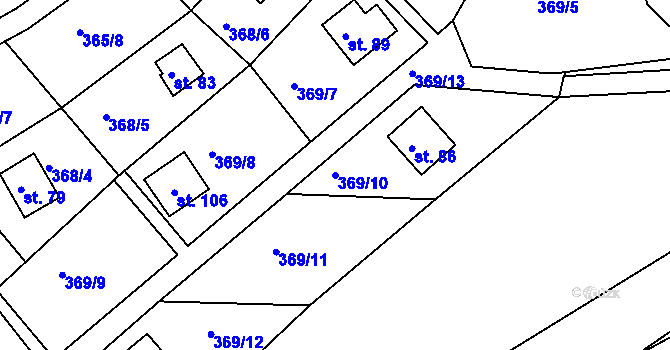 Parcela st. 369/10 v KÚ Kaceřov, Katastrální mapa