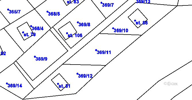 Parcela st. 369/11 v KÚ Kaceřov, Katastrální mapa