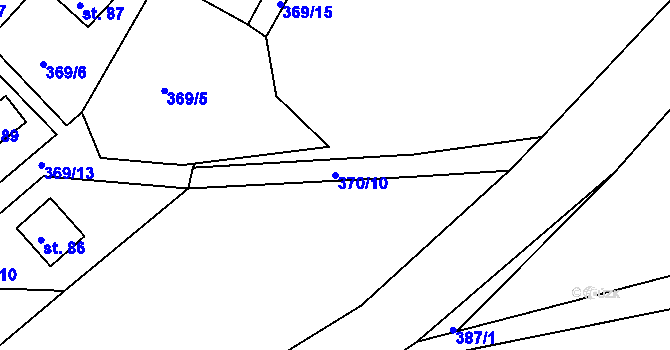 Parcela st. 370/10 v KÚ Kaceřov, Katastrální mapa