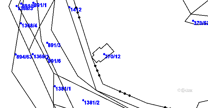 Parcela st. 370/12 v KÚ Kaceřov, Katastrální mapa