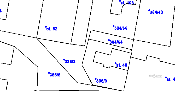 Parcela st. 384/45 v KÚ Kaceřov, Katastrální mapa