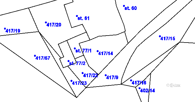 Parcela st. 417/14 v KÚ Kaceřov, Katastrální mapa