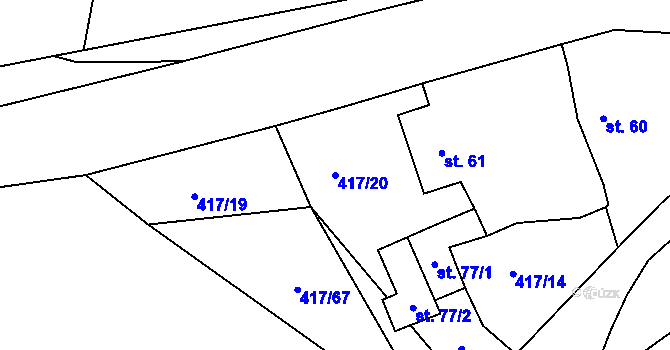 Parcela st. 417/20 v KÚ Kaceřov, Katastrální mapa